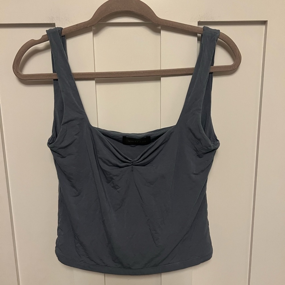 White Fox Dusty Blue Crop Tank Stretch Size Large Modal